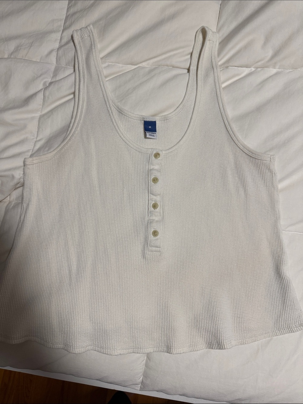 Old Navy White Ribbed Henley Tank Top